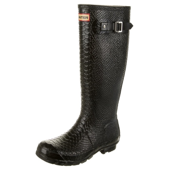 HUNTER WELLIES TALL BLACK ANIMAL PRINT